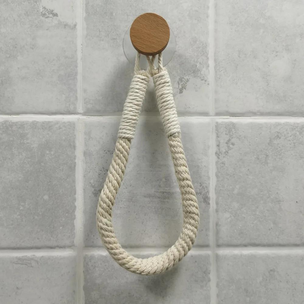 Roll Paper Holder Cotton String Combination Hole-Free Wall Hanging Hemp Rope Tissue Holder