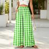 Women High Waist Wide Leg Pants Elastic Waistband Plaid Print Loose Fit Trousers with Pockets Casual Relaxed Style for Daily Wear