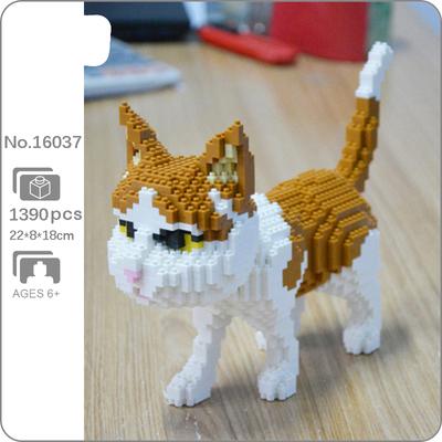 16037 Perserkatze Gelbes Kätzchen Tierständer Haustier 3D Modell DIY Mini Diamantblöcke Ziegel Bauspielzeug für Kinder keine Box