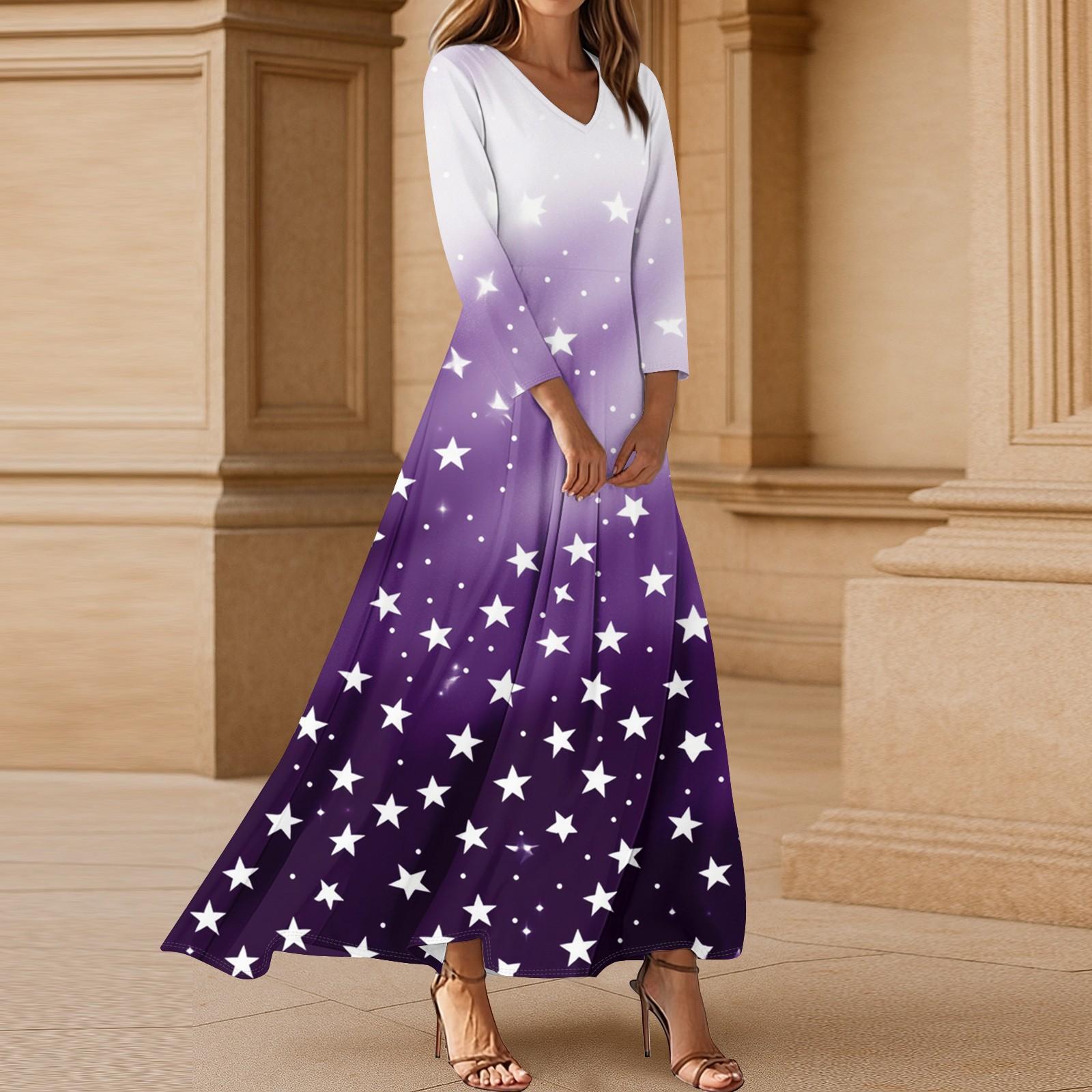 

Женское повседневное платье макси А-силуэта с V-образным вырезом и рукавом 3/4 с цветочным принтом для пляжа S фиолетовый