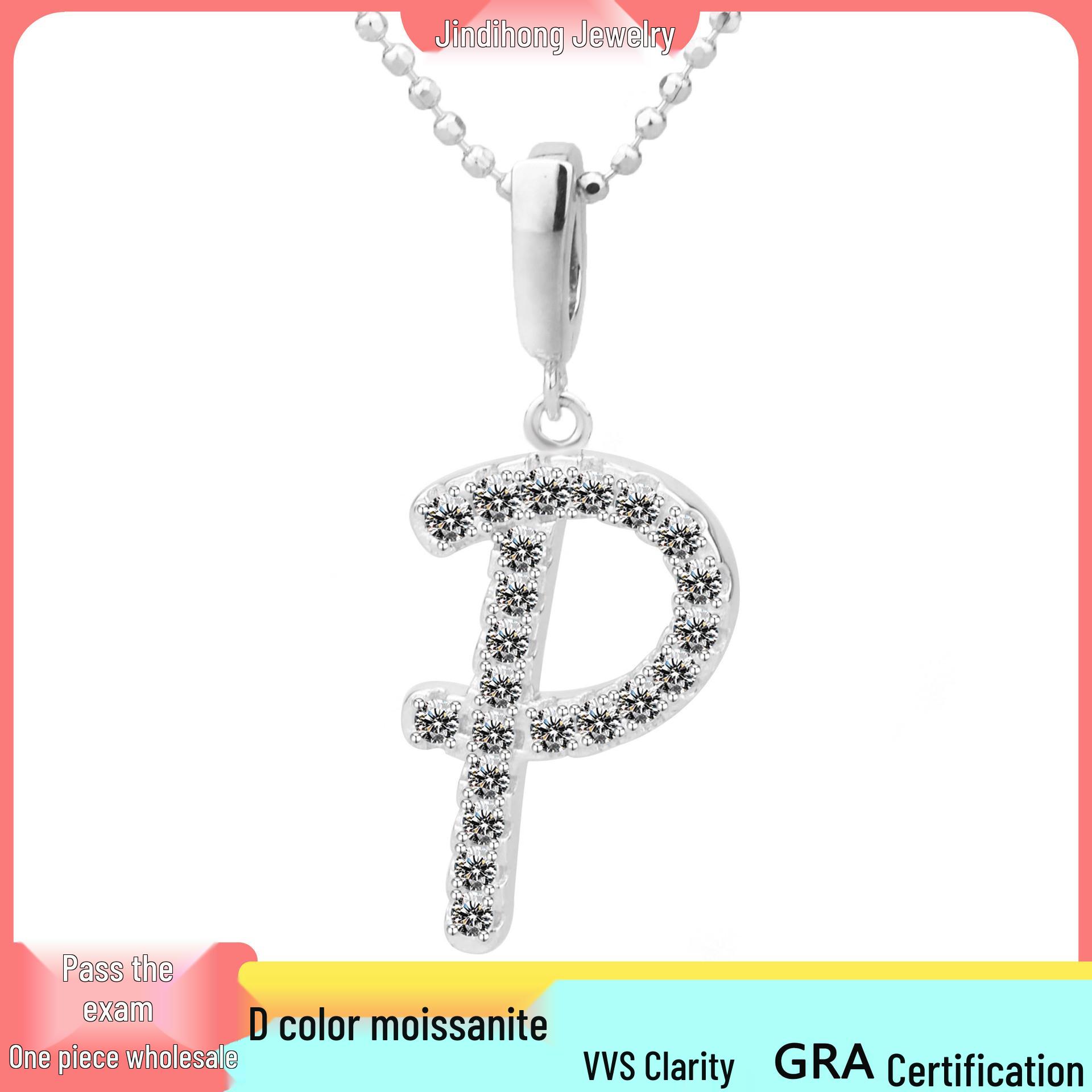 

S925 Sterling Silver Moissanite P Necklace, Women s 26 English Letters, Luxury Gift for Girlfriend. платиновый