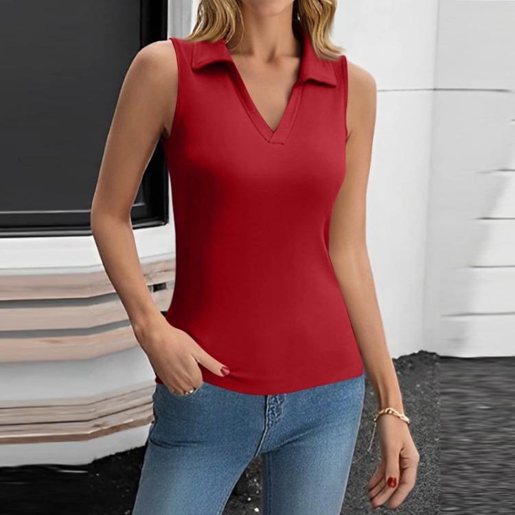 Women's Summer Casual V Neck Sleeveless Solid Color Tight Tank Top Fashion Trendy Top