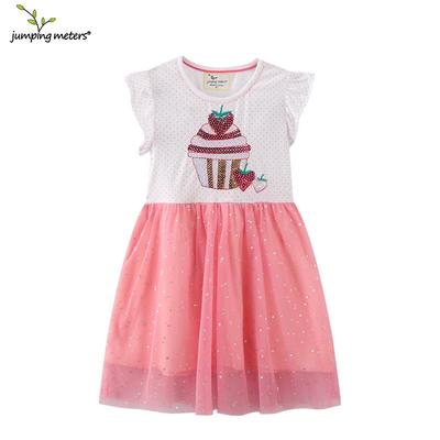 Girls' European & American Style Cartoon Mesh Princess Dress - Round Neck Summer Collection