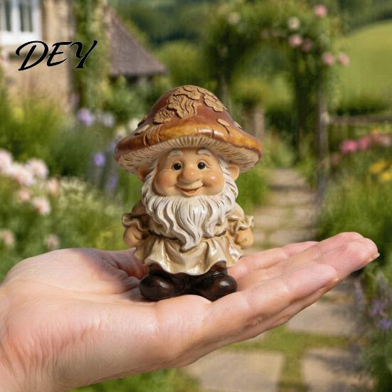 Durable Resin Garden Accent Mushroom Cap Gnome Statue, Figurine, Retro Creative Fairy Tale Figurine Cute Sculpture for Patio Yard Indoor Table