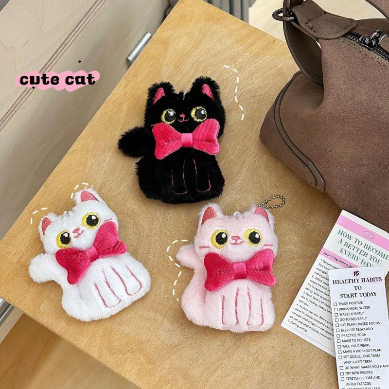 Cartoon Cute Big Eyed Cat Plush Keychain Kawaii Cat Doll Pendant Car Key Ring Charm Backpack Decoration Accessories Gifts