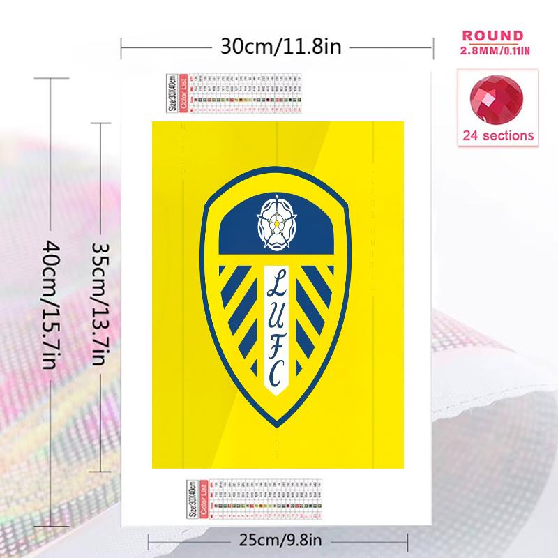 Leeds United team badge Pattern  3pcs 100% Round Full Drill 5D DIY Diamond Painting Embroidery Cross Stitch Rhinestone Décor