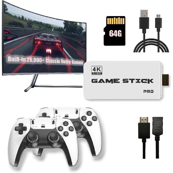 Беспроводная ретро игровая консоль, Эмулятор видеоигр, Встроенные 19 эмуляторов, 20000 классических игр, Выход HDMI 4K, Игровые приставки для телевизора Plug and Play, Беспроводная 2,4 ГГц 64G