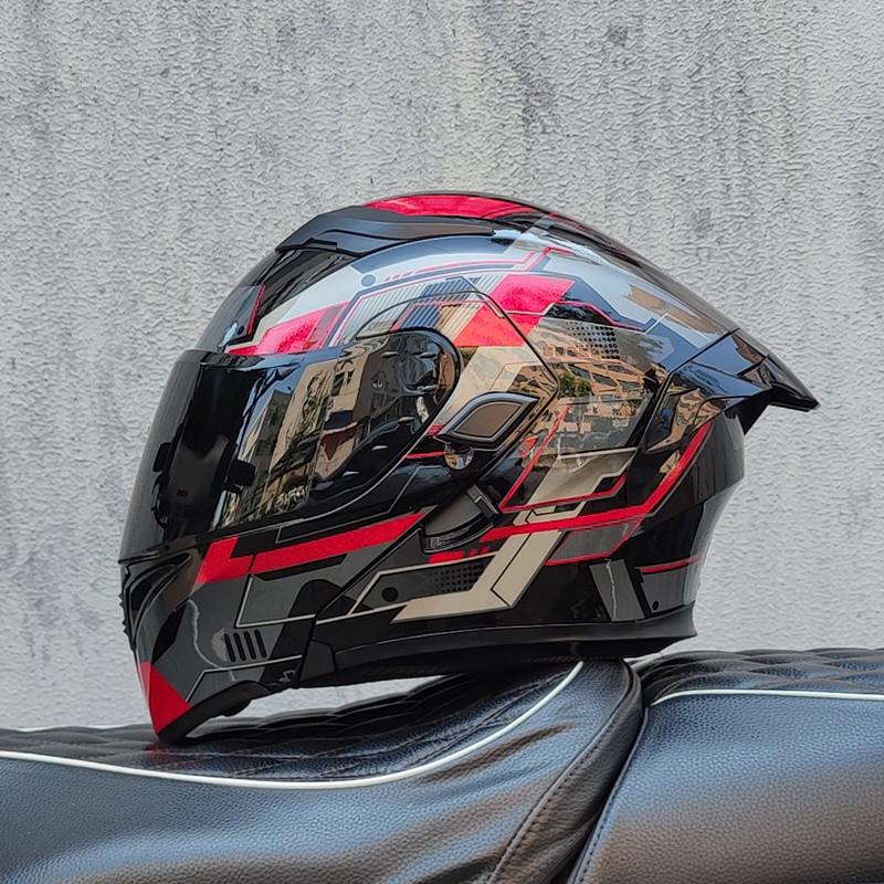 E5GOrz Flip-up Motorcycle Helmet for Men & Women – Full Face, All-Season with Bluetooth Slot, Big Tail Wing, 3C Certified