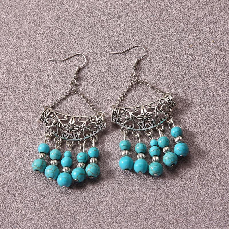 

Богемные серьги с кисточками из бирюзы - Этнический ретро тибетский подвесной стиль