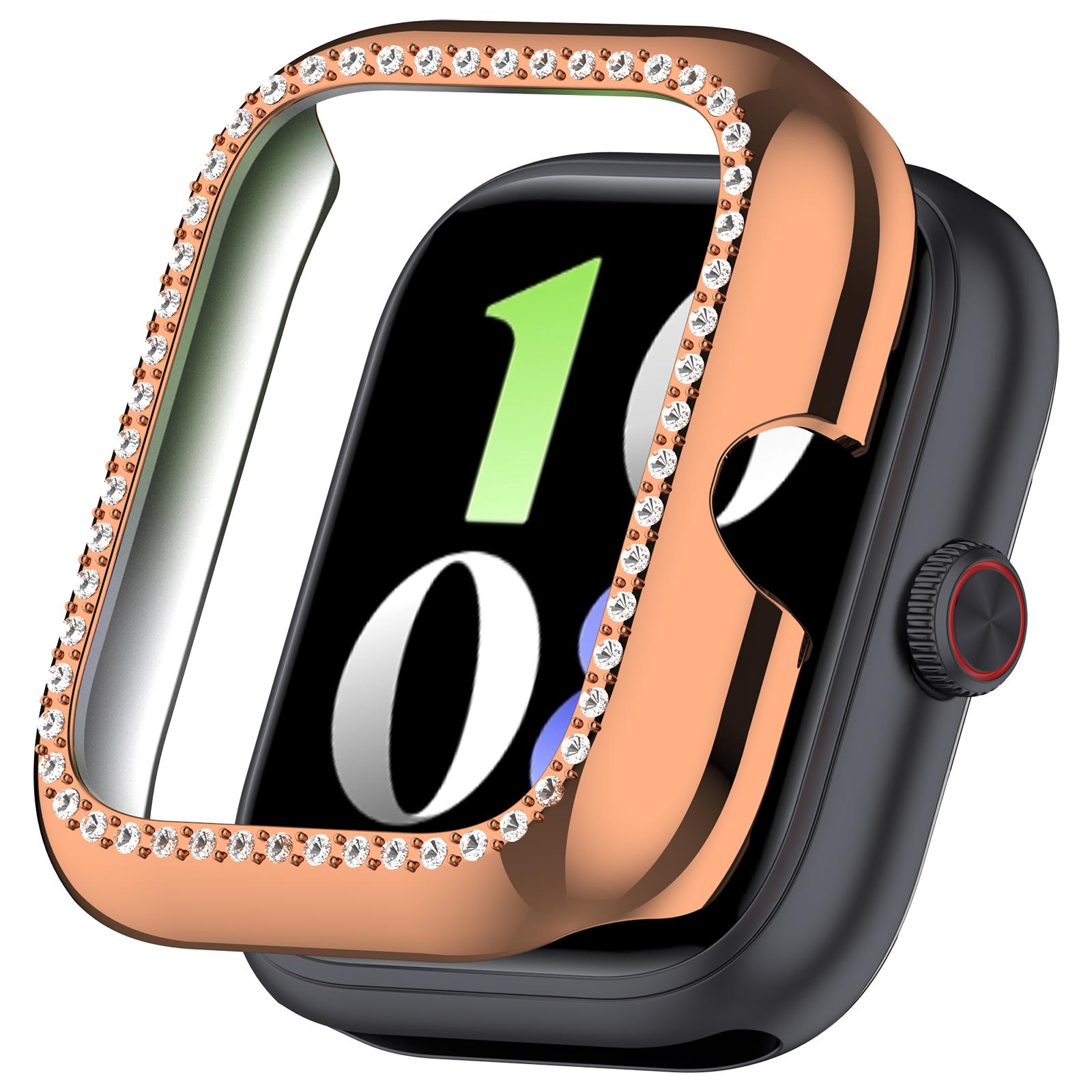 

For vivo Watch GT/iQOO Watch GT Watch Case Rhinestone Decorative Hollow Design Electroplating PC Watch Cover Rose Gold