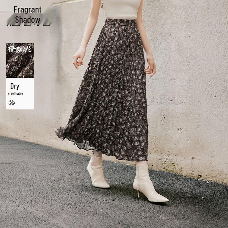 Women s Floral Chiffon A-Line Pleated Skirt M