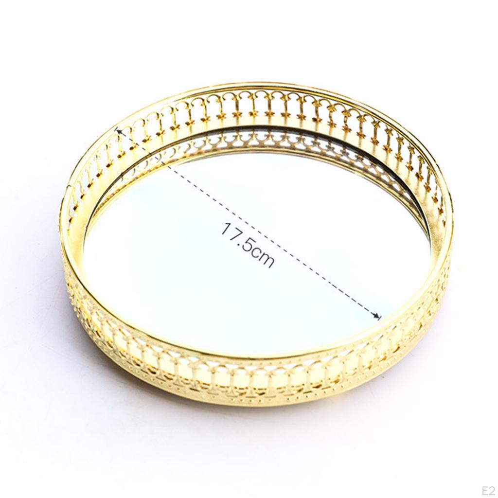 , Mirror Vanity Decorive with Round Metal for Dresser Bhroom Bedroom Counter Organizer