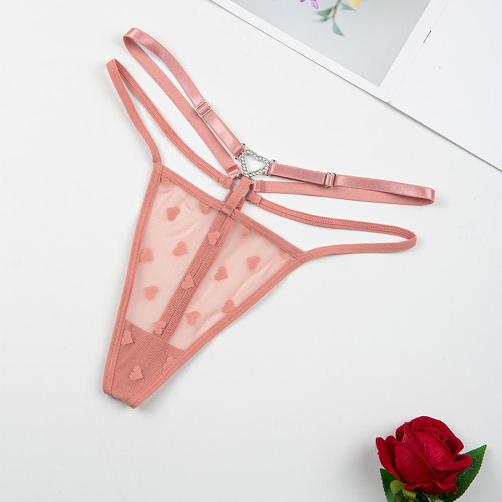 Women's Thong Sexy With  Adjustable Waistband Embroidered Heart Pattern Diamond Buckle Comfortable Underwear