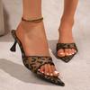 Fashion 2025 Summer New High Thin Heels Pointed Open Toes Slippers Women's Outerdoor Elegant Fashion Comfortable Leopard Design Sandals
