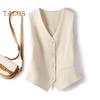 Damen Weste Ärmellos Einreihig Western Style Slim Fit Cardigan Anzugmantel Reine Farbe V-Ausschnitt Formelle Business-Stil Damenweste
