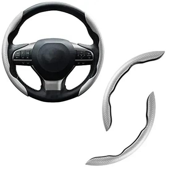 Carbon Fiber Non-slip Protective Cover Segmented Car Steering Wheel Cover Car Styling Accessories 38cm Universal 2PCS Silver