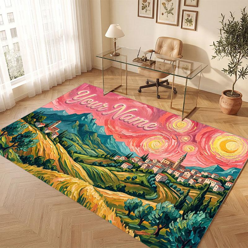 Space Cosmic Theme Crystal Velvet Floor Rug Personalized Custom Name Text Warm Carpet Home Decoration