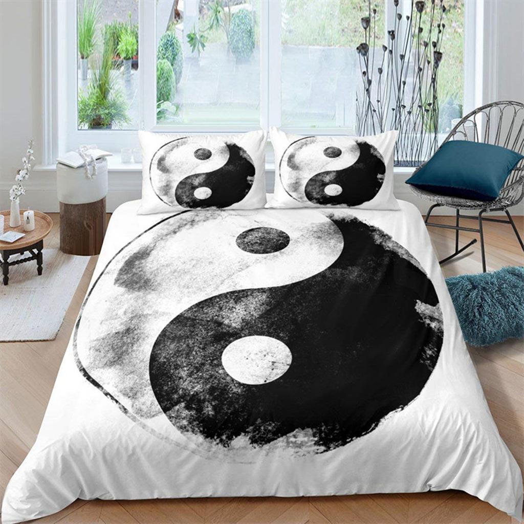 Black and White Yin Yang Duvet Cover Chinese Style Gossip Koi Couple Fish Mysterious Art Theme for Boy Girls Adult Bedroom Decor