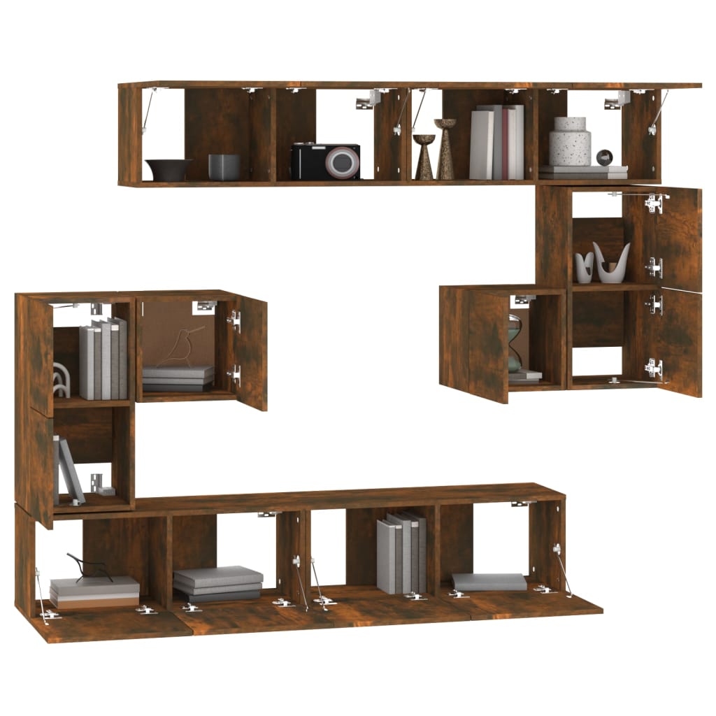 Wall Mounted TV Cabinet Smoked Oak Finish Engineered Wood