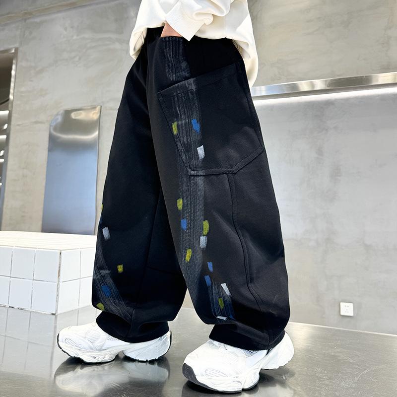 

Boys Wide-Leg Sweatpants - Spring/Autumn 2025 Collection: Casual Straight-Leg Trousers for Older Children 170 cm чёрный