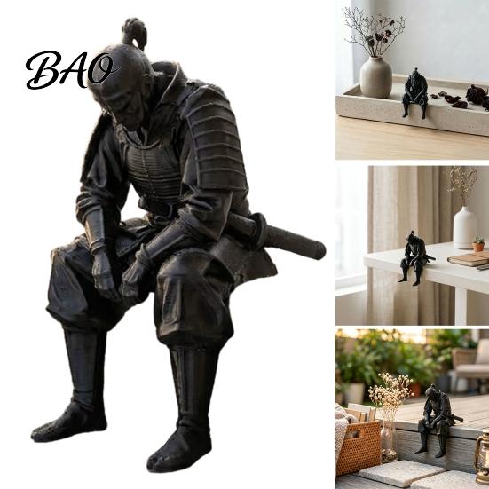 Small Decorative Items for Shelves 3D Printed Contemplative Warrior Figurine, Seated Edge Sitting Statue, Retro Style Room Decor Desktop Ornament Home
