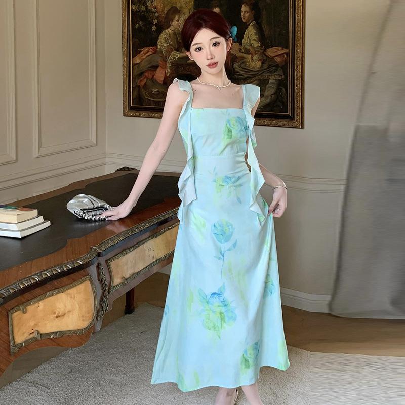 

Женское облегающее платье French Gentle Wind с квадратным вырезом и листьями лотоса L