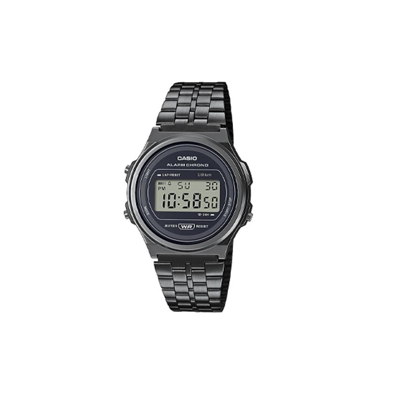

Casio versatile LCD display quartz movement stainless steel strap Japanese and Korean watch for men and women black dial A171WEGG-1AEF чёрный