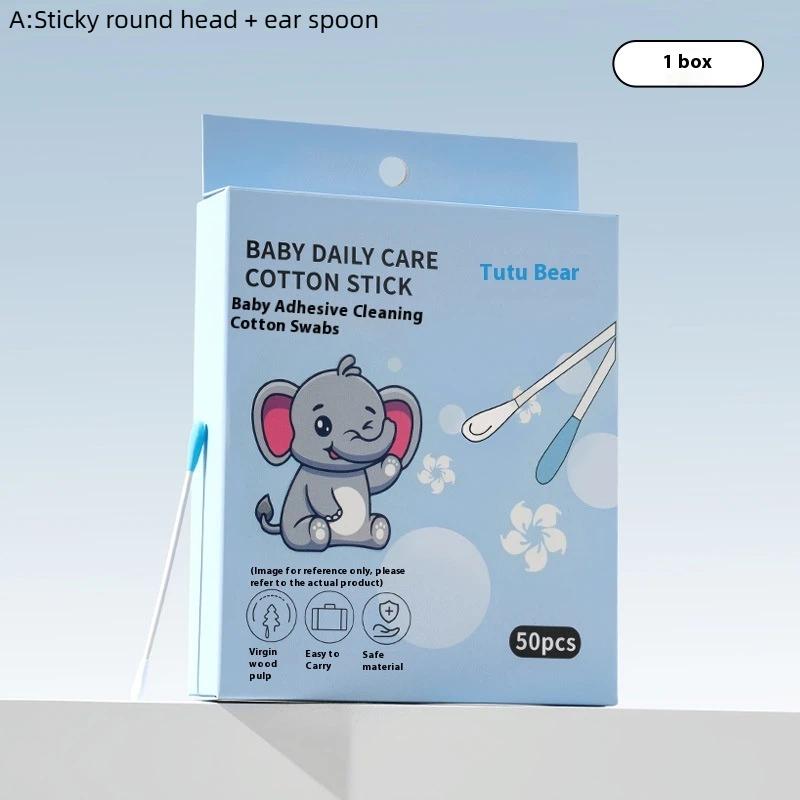 

50Pcs Baby Ear Wax Removal Sticks Adhesive Cotton Swabs Individually Packaged Ear Spoon Safe Fine Paper Axis Cotton Swab A