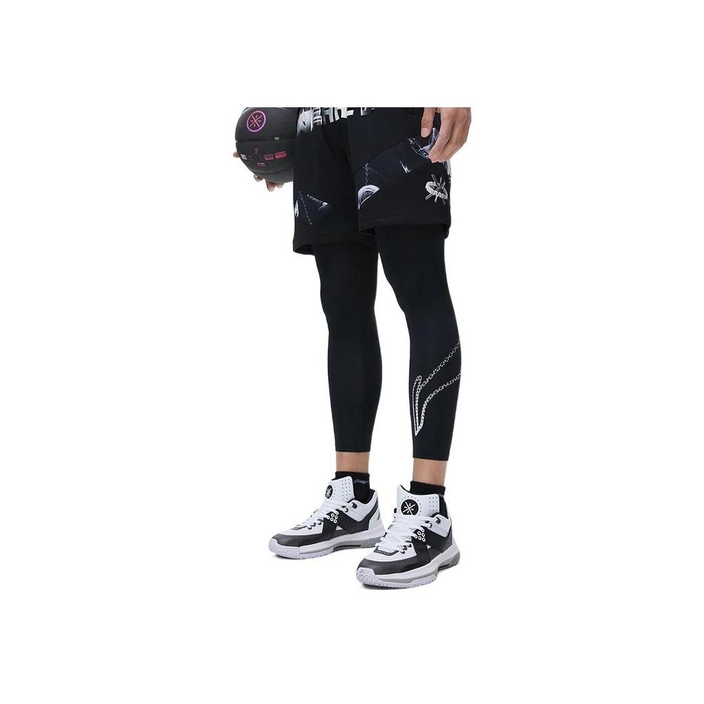 Li Ning Basketball Series Solid Color Tight Nine-Point Knitted Sports Pants Men bottoms Black AULT007-2