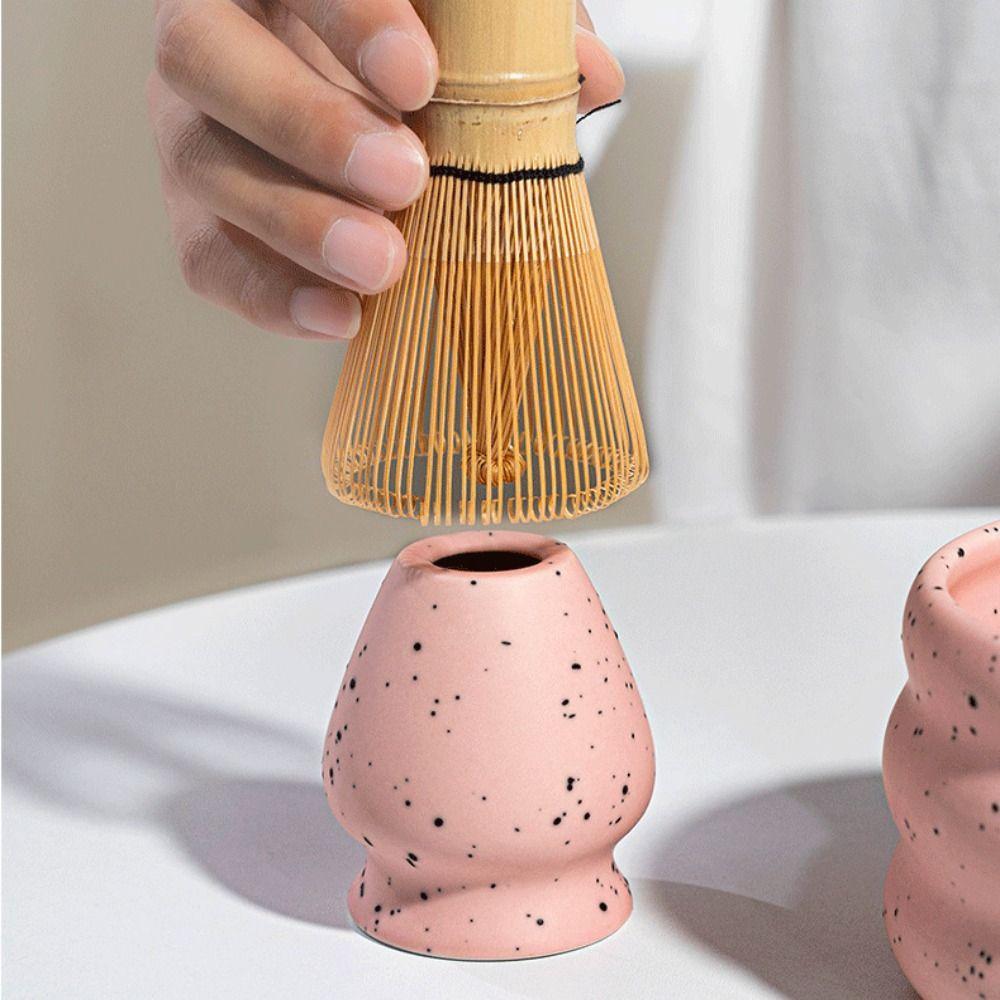 Ceramic Matcha Bowl Set Sand Dot Large Capacity Matcha Whisk Stand High Temperature Resistant Smooth Green Tea Maker Cup