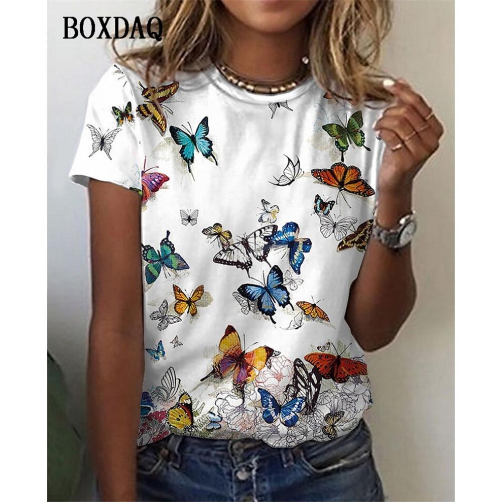 Butterfly Graphic Women Fashion T-Shirts Short Sleeve Summer 3d Print Street Hip Hop Lady Tee Casual Tops