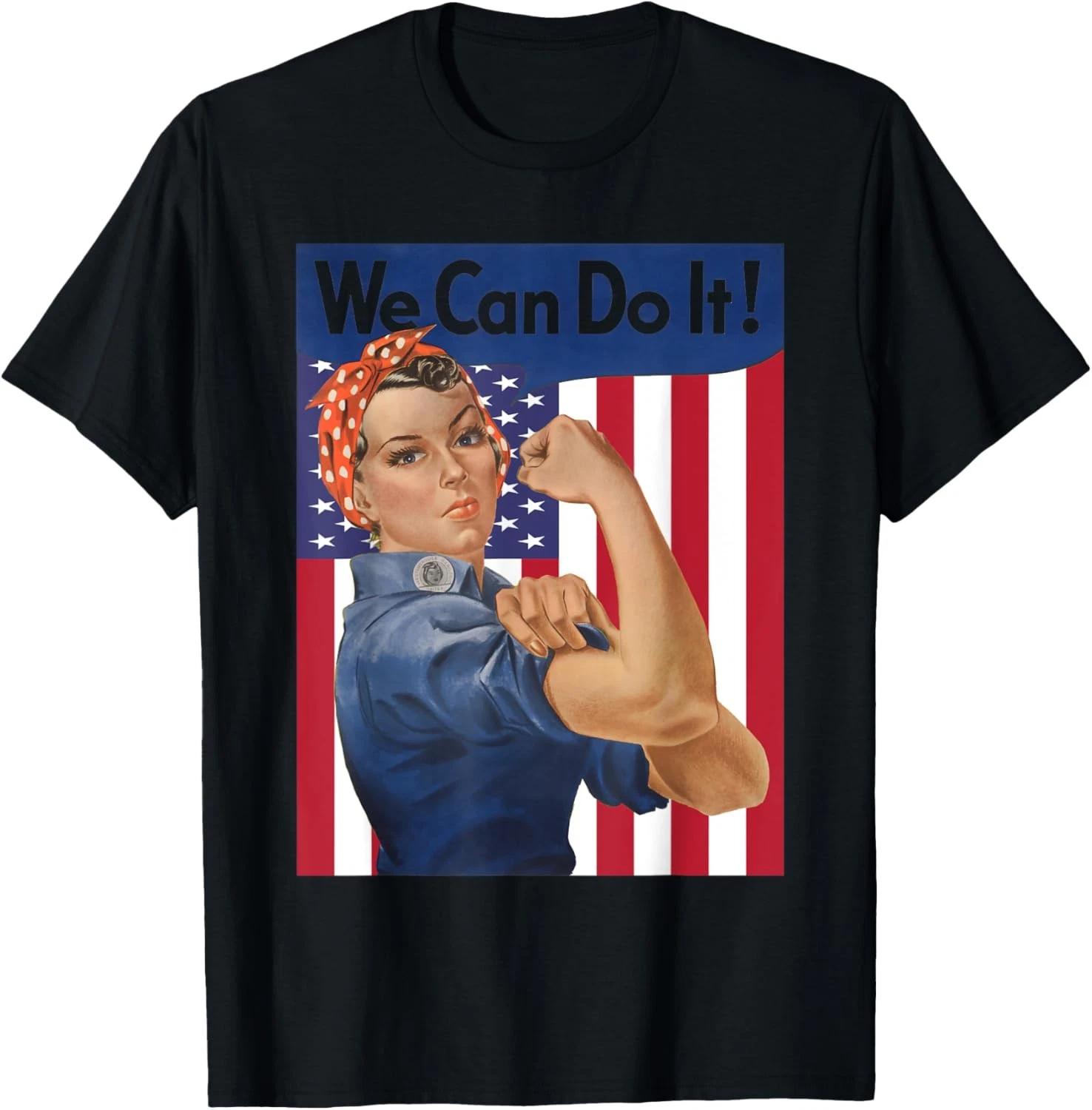We Can Do It Rosie The Riveter Feminist USA Flag Rosey Rosy T-Shirt XS
