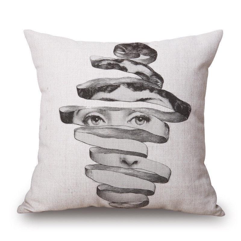 Unique Linen Vintage Piero Fornasetti Face Throw Pillow Case With Artistic Face Illustration