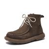 Johnature Retro Women's Ankle Boots Thick Soled Genuine Leather Lace Up Handmade Cowhide Short Boots