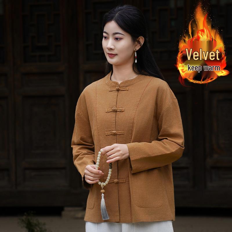 

Women s Autumn/Winter Cotton Linen Tang Suit Cardigan: Zen Style with Chinese Frog Buttons. Small хакі