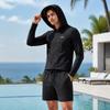 Mens UV Protection Rash Guard Set Long Sleeve Hooded Top Pants Snorkeling Surfing Swimming