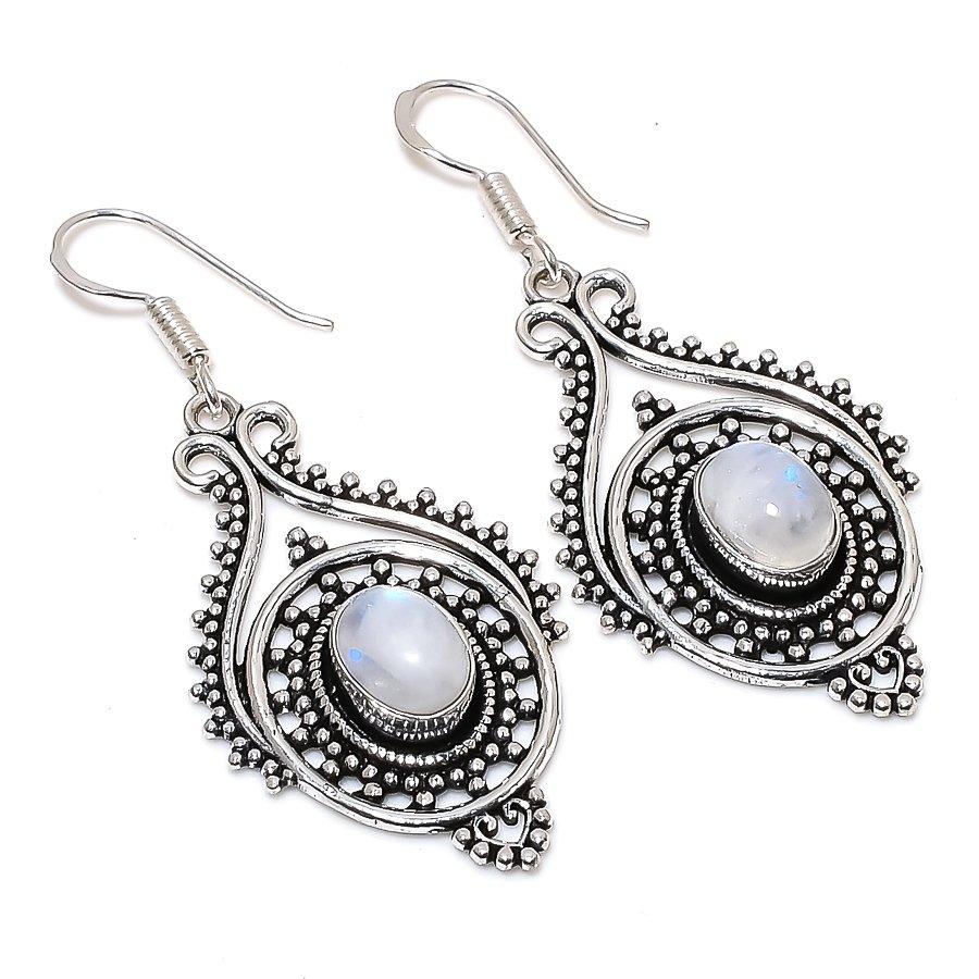 

Natural Rainbow Moonstone 925 Sterling Silver Jewelry Earring 2.09 q8p34
