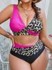 Leopard Print High Waist Plus Size Bikini with Split Back Tie - Sexy European & American Style