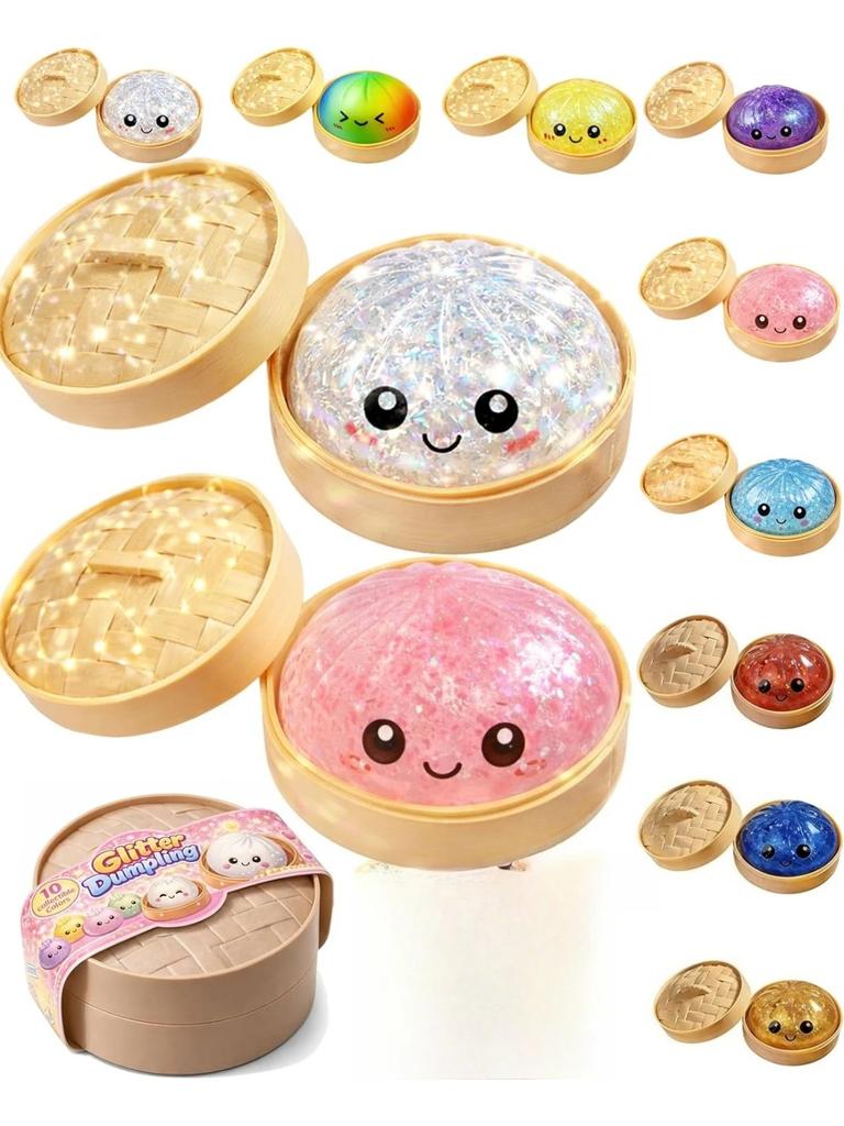Large Dumpling Stress Ball with Steamer Colorful Squishy Bun Sensory Toy for Anxiety Relief, Squeeze Dough Ball for Adults&Kids