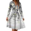 Women's Fashion Casual V-Neck Long Sleeve Waist Floral Print Midi Dress