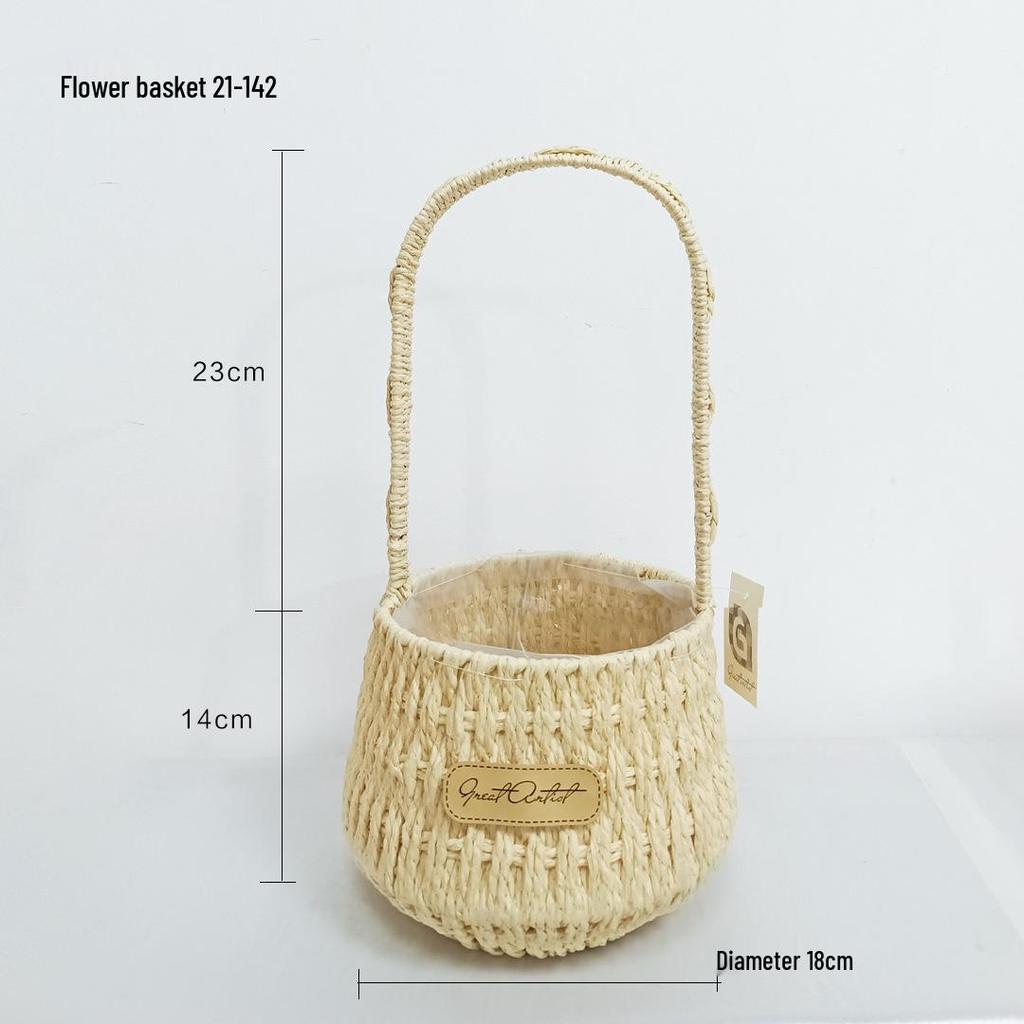 9ZRT Torebka ze sznurka papierowego w stylu pastoralnym – Koszyk na kwiaty – Idealna do aranżacji kwiatowych i prezentów na Dzień Bogini.