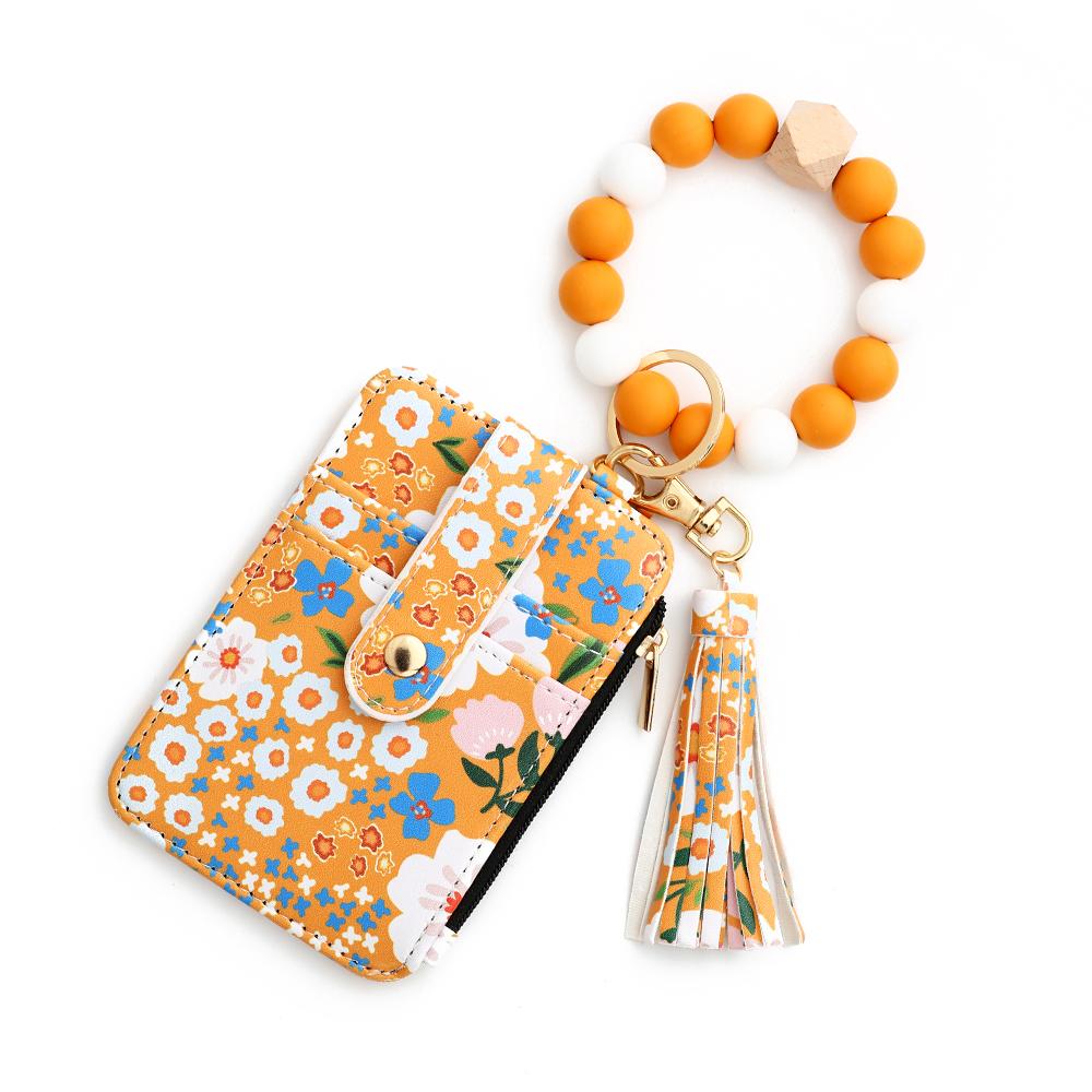 Silicone Bead Bracelet & Leather Card Holder Set - Business Gift Pack with  Keychain & Printed ID Bag
