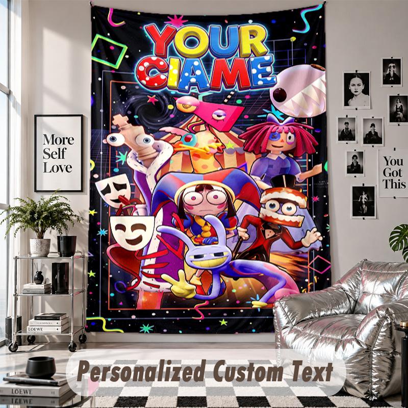 Wall Hanging Tapestry With Custom Name & Text, The Amazing Digital Circus Decorative Tapestry For Bedroom