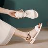 Flat-soled sandals women's new versatile fashion with skirt one-word belt, low-heeled work cool slippers