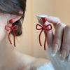 Red Bow Drip Oil Earrings: 925 Sterling Silver Autumn/Winter Studs for Women