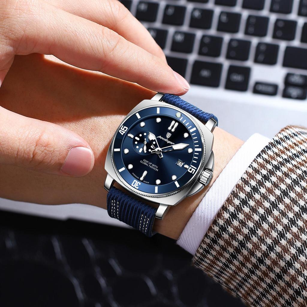 Luxury Sport Leather 44mm Round Dial Montre Homme Luminous Waterproof Men Quartz Watch