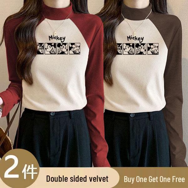 

Женская двухпредметная велюровая рубашка с цветными блоками, полувысоким воротником, приталенного кроя - Новое зимнее теплое нижнее белье S (under 90 Jin) абрикосовый/вино красного