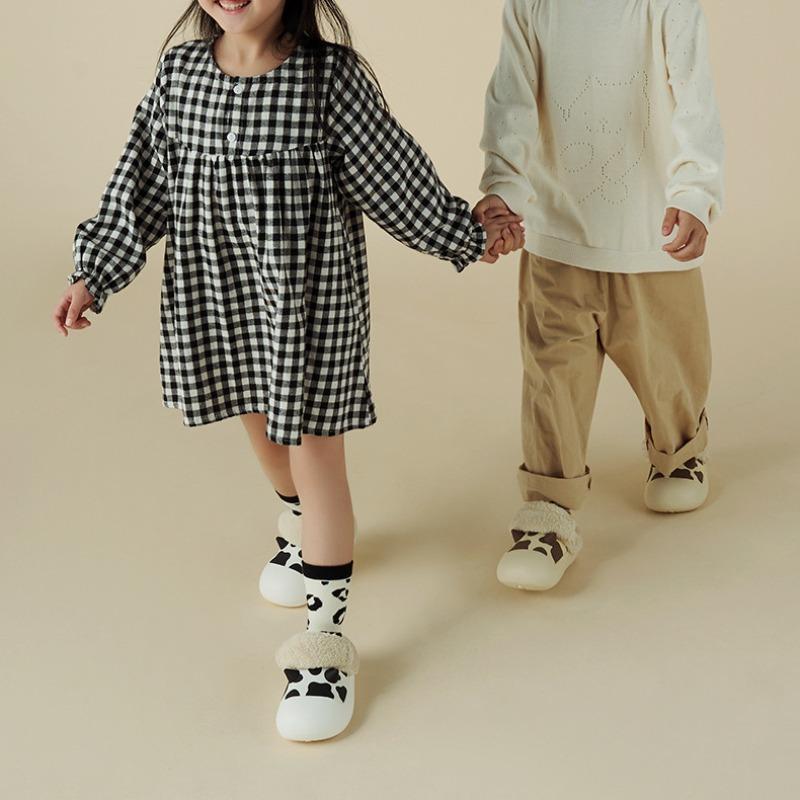 Fashion New Cow Pattern Children's Cotton Slippers Warm and Waterproof Girls Autumn and Winter Cotton Shoes