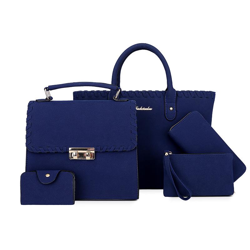 Hochwertige neue Schultertasche in Kontrastfarbe, gewebte Eimertasche mit großem Fassungsvermögen, einfarbige Handtasche mit Verschluss, Umhängetasche, fünfteiliges Set