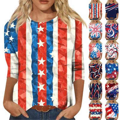 Women's T-shirt Casual Independence Day Print Top T-shirt Crewneck Jumper